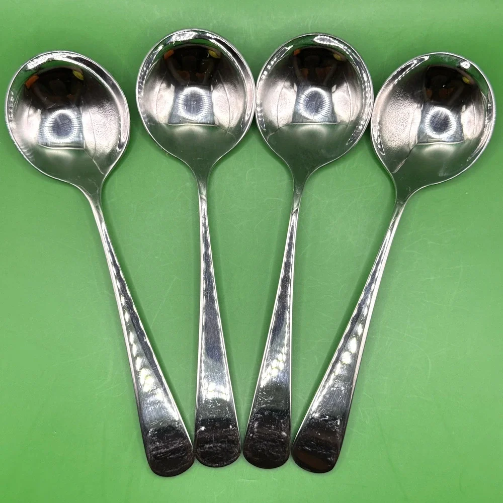 4 Qty Round Soup Spoons SUS304 Stainless Steel Small Soup Spoons 6 5/8 in Modern